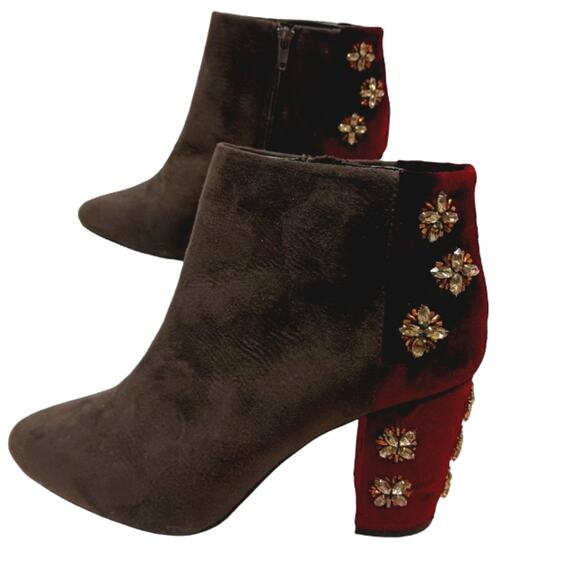 Faryl Roen Ankle Boots Sz 8.5 Maroon Colorblock Jeweled Cowgirl Boho Patchwork - Picture 5 of 16